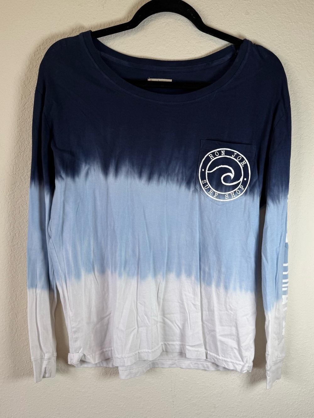 Ron Jon Surf Shop Blue Ombre Long Sleeve Tee Shirt Size Small Beach Graphic